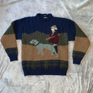 Nautica handknit Sailor & Dog wool sweater L
